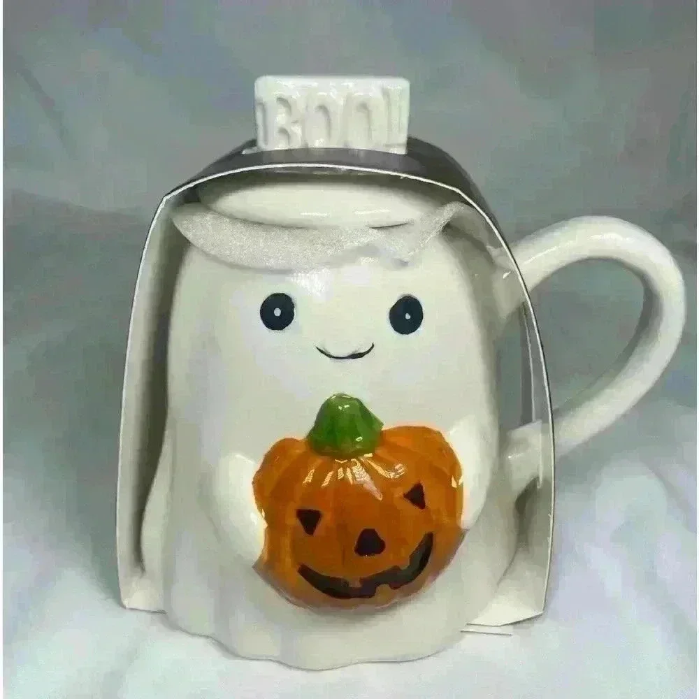 Halloween ghost mug with lid holding pumpkin holds‎ 16oz
